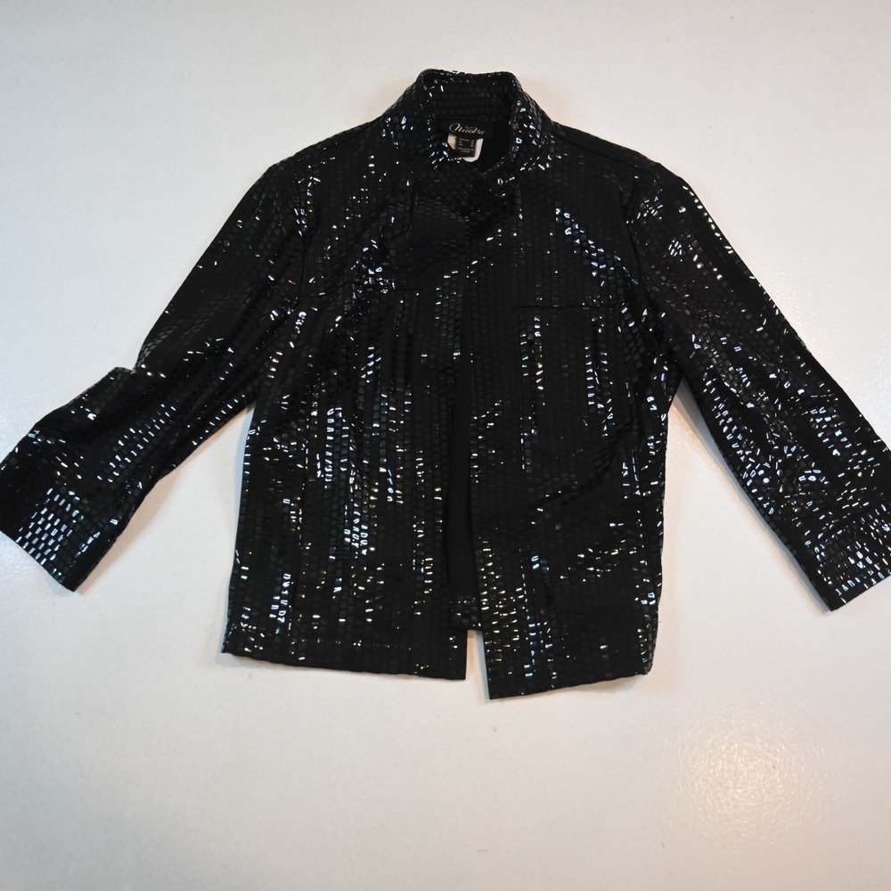 Nueva Womens 12 Black All Over Square Sequin Formal Coverup Jacket‎